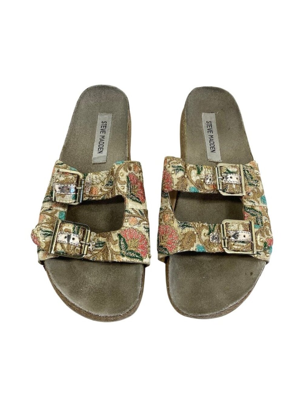 Steve Madden Womens Sandals Size 9 Floral Slip On Cork Sole Colorful